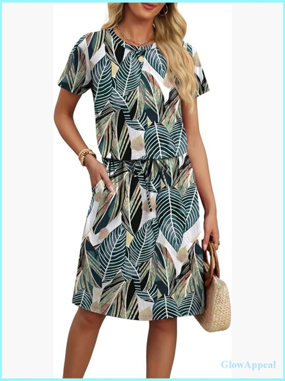 Short Sleeve Crew Neck Tie Waist Sundress with Pockets Maxi